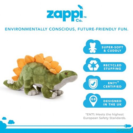 Zappi Co Plush Childrens Stuffed Soft Cuddly Plush Toy-Part of Safari Animals Collection, Perfect for Kids (33cm Depth)(Stegosaurus Dinosaur)