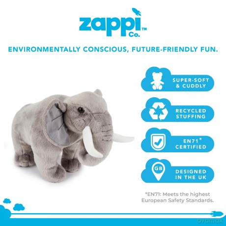 Zappi Co Plush Childrens Stuffed Soft Cuddly Plush Toy-Part of Safari Animals Collection, Perfect for Kids (36cm Depth)(Elephant)