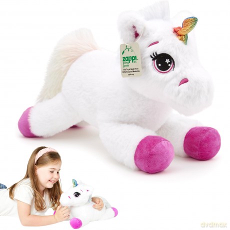 Zappi Co Ultra Soft Pink White Unicorn Plush Toy (36cm Length) - 100% Recycled, Eco-Friendly, Newborn Gift, Realistic Lifelike