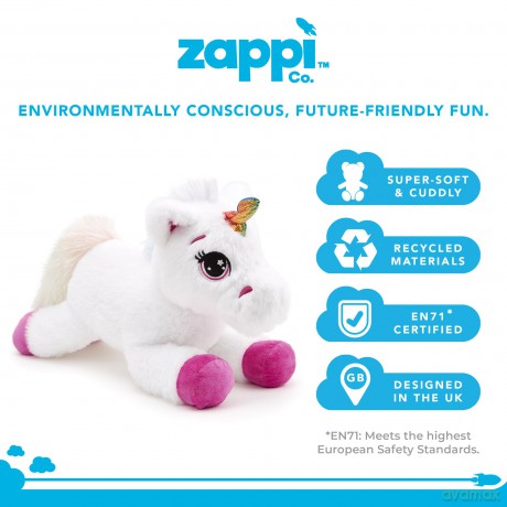 Zappi Co Ultra Soft Pink White Unicorn Plush Toy (36cm Length) - 100% Recycled, Eco-Friendly, Newborn Gift, Realistic Lifelike