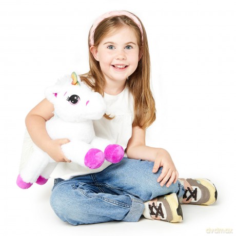 Zappi Co Ultra Soft Pink White Unicorn Plush Toy (36cm Length) - 100% Recycled, Eco-Friendly, Newborn Gift, Realistic Lifelike