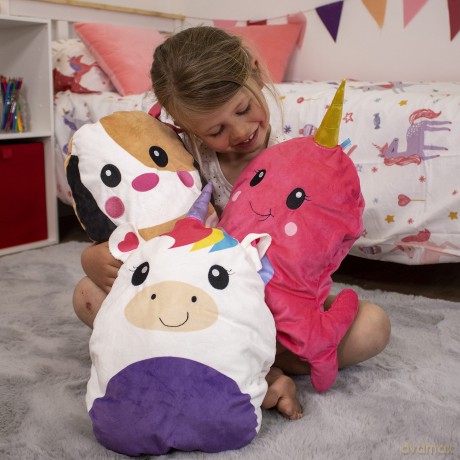 Zipstas Snuggle Pals 2-in-1 Girls Sleepover Bag Reversible Backpack Cuddly Narwhal Whale Soft Toy and Full Sized Bag
