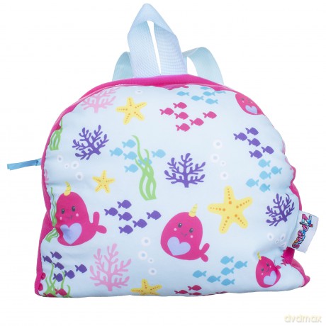Zipstas Snuggle Pals 2-in-1 Girls Sleepover Bag Reversible Backpack Cuddly Narwhal Whale Soft Toy and Full Sized Bag