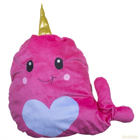 Zipstas Snuggle Pals 2-in-1 Girls Sleepover Bag Reversible Backpack Cuddly Narwhal Whale Soft Toy and Full Sized Bag