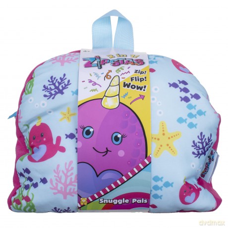 Zipstas Snuggle Pals 2-in-1 Girls Sleepover Bag Reversible Backpack Cuddly Narwhal Whale Soft Toy and Full Sized Bag