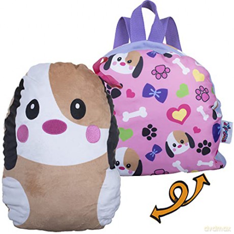 Zipstas Snuggle Pals 2-in-1 Girls Sleepover Bag Reversible Backpack Cuddly Puppy Dog Soft Toy and Full Sized Bag