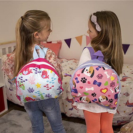 Zipstas Snuggle Pals 2-in-1 Girls Sleepover Bag Reversible Backpack Cuddly Puppy Dog Soft Toy and Full Sized Bag