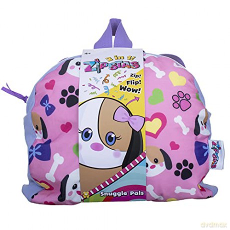 Zipstas Snuggle Pals 2-in-1 Girls Sleepover Bag Reversible Backpack Cuddly Puppy Dog Soft Toy and Full Sized Bag