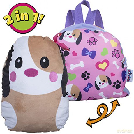Zipstas Snuggle Pals 2-in-1 Girls Sleepover Bag Reversible Backpack Cuddly Puppy Dog Soft Toy and Full Sized Bag