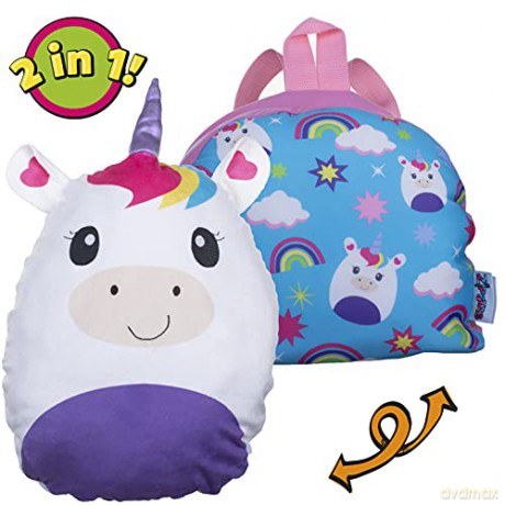 Zipstas Snuggle Pals 2-in-1 Girls Sleepover Bag Reversible Backpack Cuddly Unicorn Soft Toy and Full Sized Bag