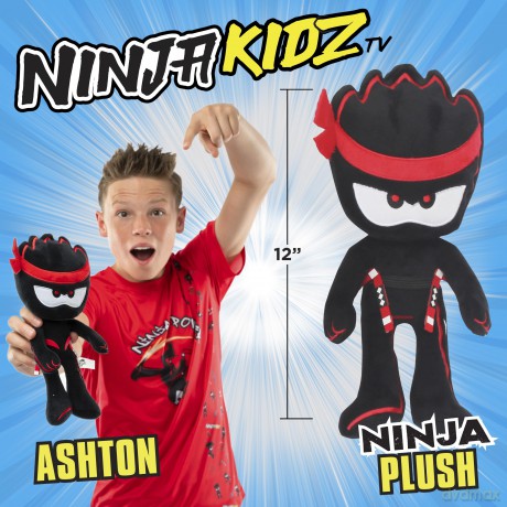 blip toys 61178 12 Inch Ashton Plush with Removable Weapons Official Ninja Kidz TV Merchandise, Red