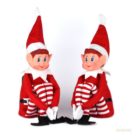 eBuyGB Pack of 2 Christmas Elf Soft Toy Smiley Face Sits On Shelf, Red