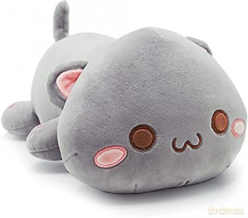 shownicer Plushie Cute Cat Plush Pillow Stuffed Animal Plush Toys Kawaii Plush Cat Pillow Kitten Soft Toy Cuddly Toy Hugging Pillow Gift for Kids Girls 12+ Years (Grey A, 50cm)