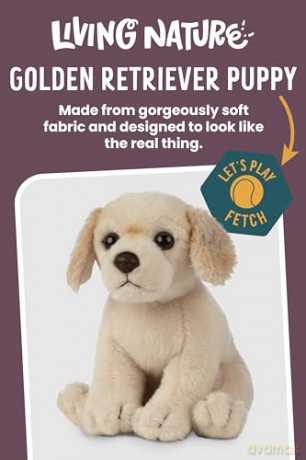 Living Nature Golden Retriever Puppy, Realistic Soft Cuddly Dog Toy, Naturli Eco-Friendly Plush, 15cm