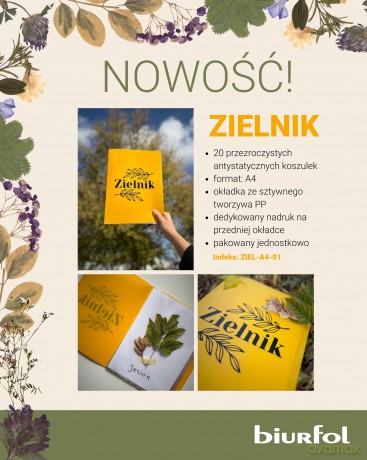 Zielnik A4 PP żółty z nadrukiem 20k.