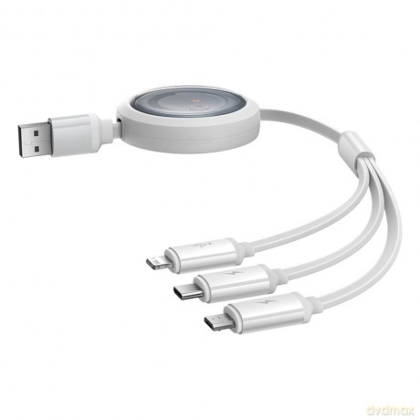 Baseus kabel Free2Draw Retractable Crystal Fast Charging Data Cable USB to M+L+C 3.5A 1.1m biały