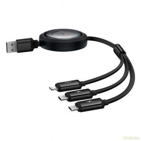 Baseus kabel Free2Draw Retractable Crystal Fast Charging Data Cable USB to M+L+C 3.5A 1.1m Cluster czarny
