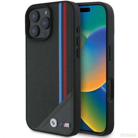 BMW nakładka do iPhone 16 6,1 BMHMP16S23PUTRK Hardcase M Meshed Tricolor Stripes MagSafe czarna