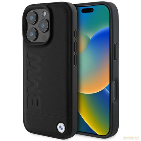 BMW nakładka do iPhone 16 Pro 6,3 BMHMP16LSLLBK Hardcase Leather Hot Stamp MagSafe czarna