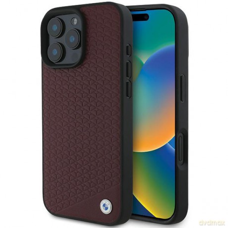 BMW nakładka do iPhone 16 Pro Max 6,9 BMHMP16X23RDDR Hardcase Sign Leather Diamond Metal Logo MagSafe czerwona