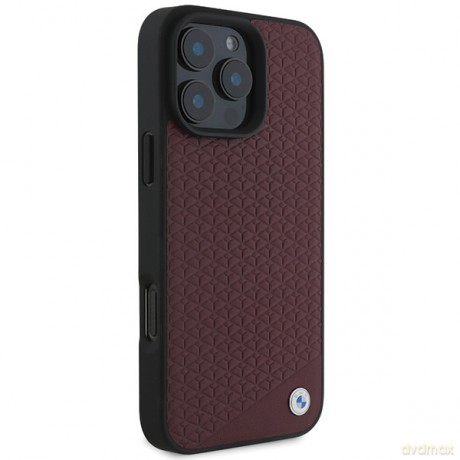 BMW nakładka do iPhone 16 Pro Max 6,9 BMHMP16X23RDDR Hardcase Sign Leather Diamond Metal Logo MagSafe czerwona