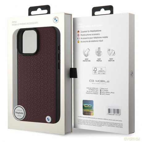 BMW nakładka do iPhone 16 Pro Max 6,9 BMHMP16X23RDDR Hardcase Sign Leather Diamond Metal Logo MagSafe czerwona
