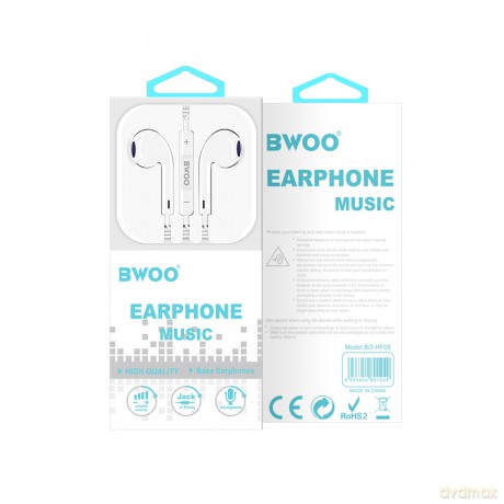 BWOO słuchawki BO-HF05 Wired Earphone 3.5mm stereo białe