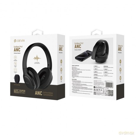 Devia słuchawki Bluetooth EarBass Pro1 nauszne czarne z ANC