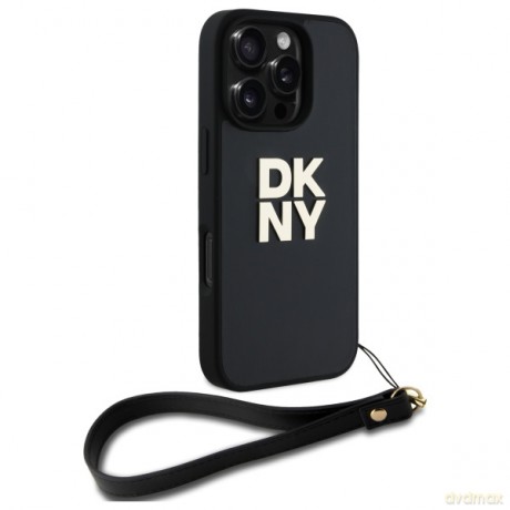 DKNY nakładka HC PU Wrist Strap and Stack Logo do iPhone 16 Pro Max 6,9 czarna