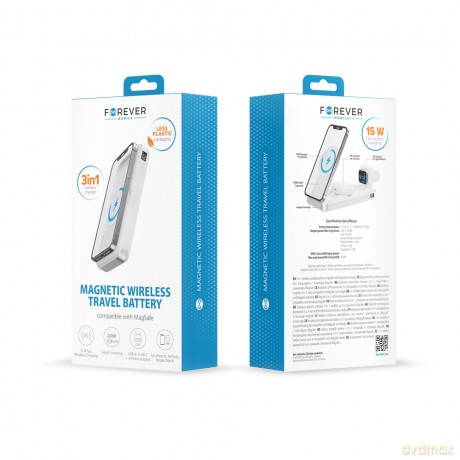 Forever power bank bezprzewodowy MATB-300 10000 mAh 3w1 biały