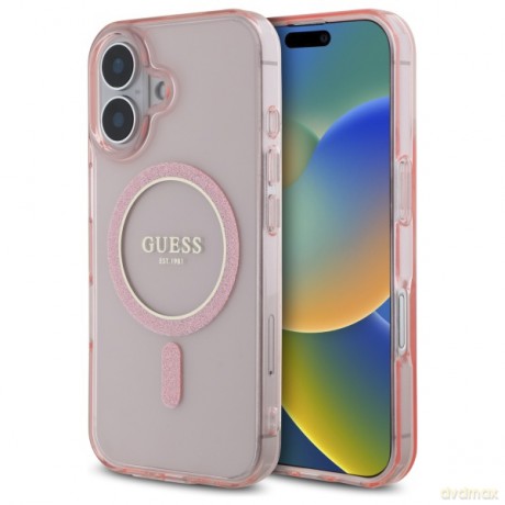 Guess nakładka HC MagSafe IML Glitter Circle do iPhone 16 6,1 różowa