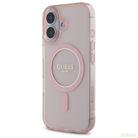 Guess nakładka HC MagSafe IML Glitter Circle do iPhone 16 6,1 różowa
