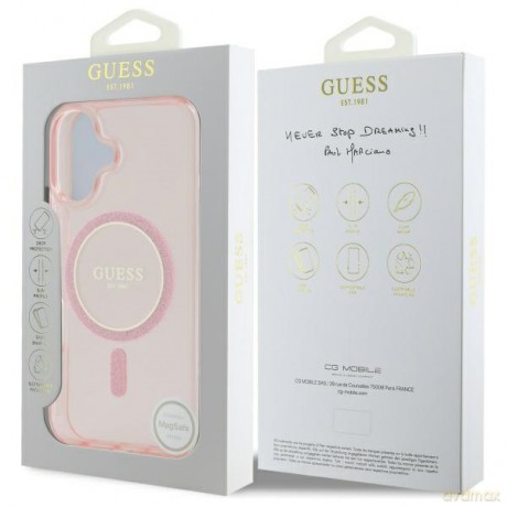 Guess nakładka HC MagSafe IML Glitter Circle do iPhone 16 6,1 różowa