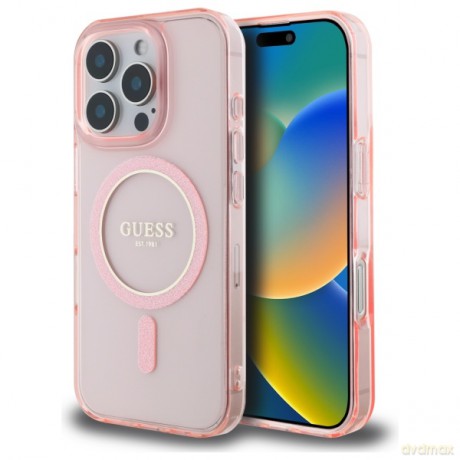 Guess nakładka HC MagSafe IML Glitter Circle do iPhone 16 Pro 6,3 różowa