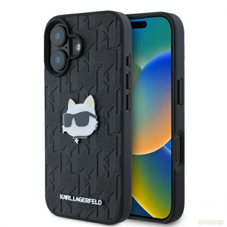 Karl Lagerfeld nakładka do iPhone 16 6,1 KLHCP16SPGKLCHPK czarna Hardcase Monogram Choupette Head Pin