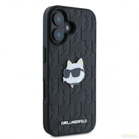 Karl Lagerfeld nakładka do iPhone 16 6,1 KLHCP16SPGKLCHPK czarna Hardcase Monogram Choupette Head Pin