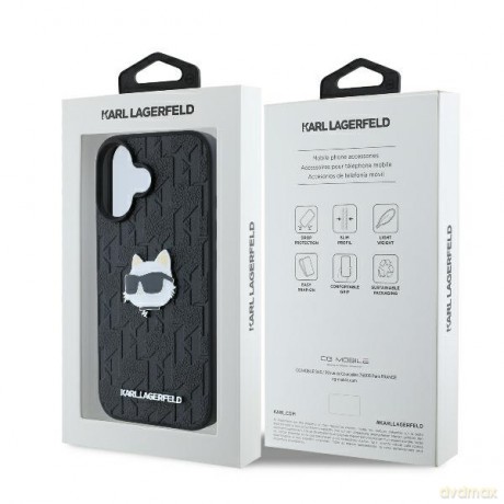 Karl Lagerfeld nakładka do iPhone 16 6,1 KLHCP16SPGKLCHPK czarna Hardcase Monogram Choupette Head Pin