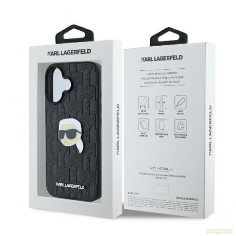 Karl Lagerfeld nakładka do iPhone 16 6,1 KLHCP16SPGKLKIPK czarna Hardcase Monogram Karl Head Pin