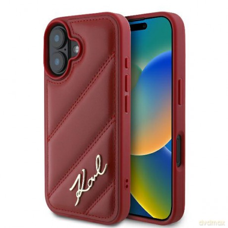 Karl Lagerfeld nakładka do iPhone 16 6,1 KLHCP16SPQDSMGR czerwona Hardcase Diagonal Quilted Script