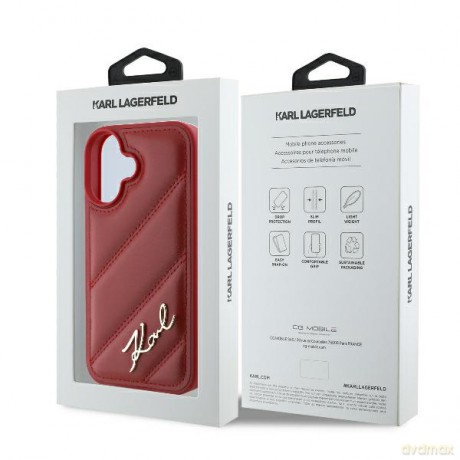 Karl Lagerfeld nakładka do iPhone 16 6,1 KLHCP16SPQDSMGR czerwona Hardcase Diagonal Quilted Script