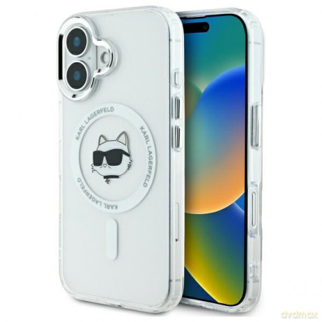 Karl Lagerfeld nakładka do iPhone 16 6,1 KLHMP16SHLSCHH biała Hardcase IML Metal Choupette Head MagSafe
