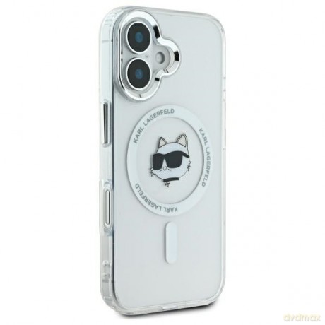 Karl Lagerfeld nakładka do iPhone 16 6,1 KLHMP16SHLSCHH biała Hardcase IML Metal Choupette Head MagSafe