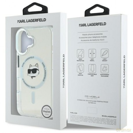 Karl Lagerfeld nakładka do iPhone 16 6,1 KLHMP16SHLSCHH biała Hardcase IML Metal Choupette Head MagSafe