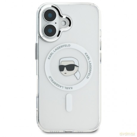 Karl Lagerfeld nakładka do iPhone 16 6,1 KLHMP16SHLSKIH biała Hardcase IML Metal Karl Head MagSafe