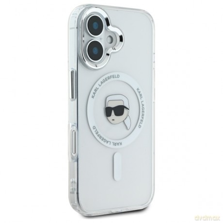 Karl Lagerfeld nakładka do iPhone 16 6,1 KLHMP16SHLSKIH biała Hardcase IML Metal Karl Head MagSafe