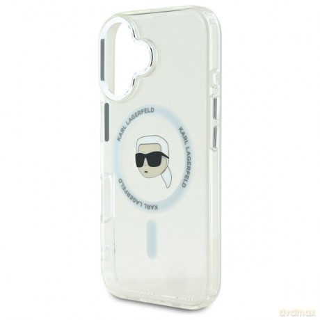 Karl Lagerfeld nakładka do iPhone 16 6,1 KLHMP16SHLSKIH biała Hardcase IML Metal Karl Head MagSafe