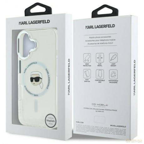 Karl Lagerfeld nakładka do iPhone 16 6,1 KLHMP16SHLSKIH biała Hardcase IML Metal Karl Head MagSafe