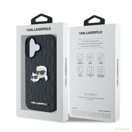 Karl Lagerfeld nakładka do iPhone 16 Plus 6,7 KLHCP16MPGKLKCPK czarna Hardcase Monogram Karl&Choupette Head Pin