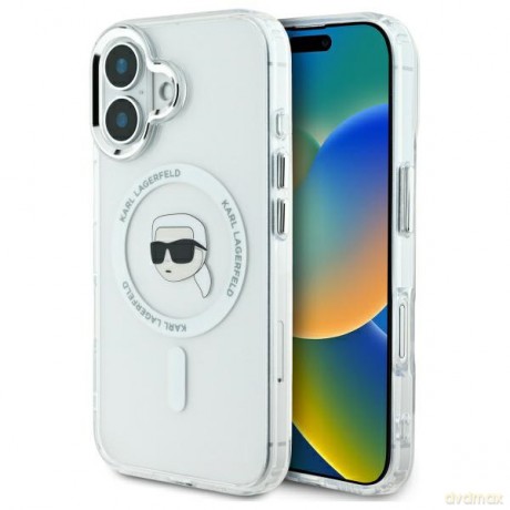 Karl Lagerfeld nakładka do iPhone 16 Plus 6,7 KLHMP16MHLSKIH biała Hardcase IML Metal Karl Head MagSafe