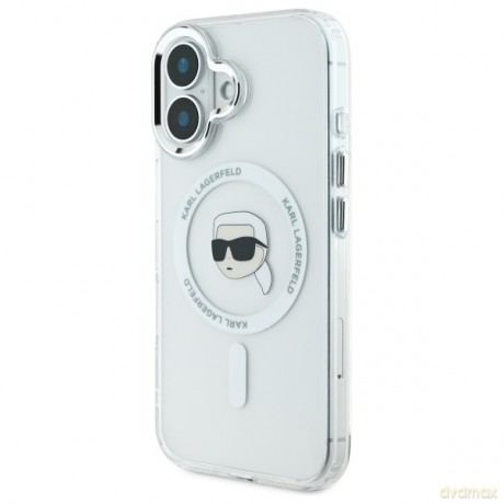 Karl Lagerfeld nakładka do iPhone 16 Plus 6,7 KLHMP16MHLSKIH biała Hardcase IML Metal Karl Head MagSafe